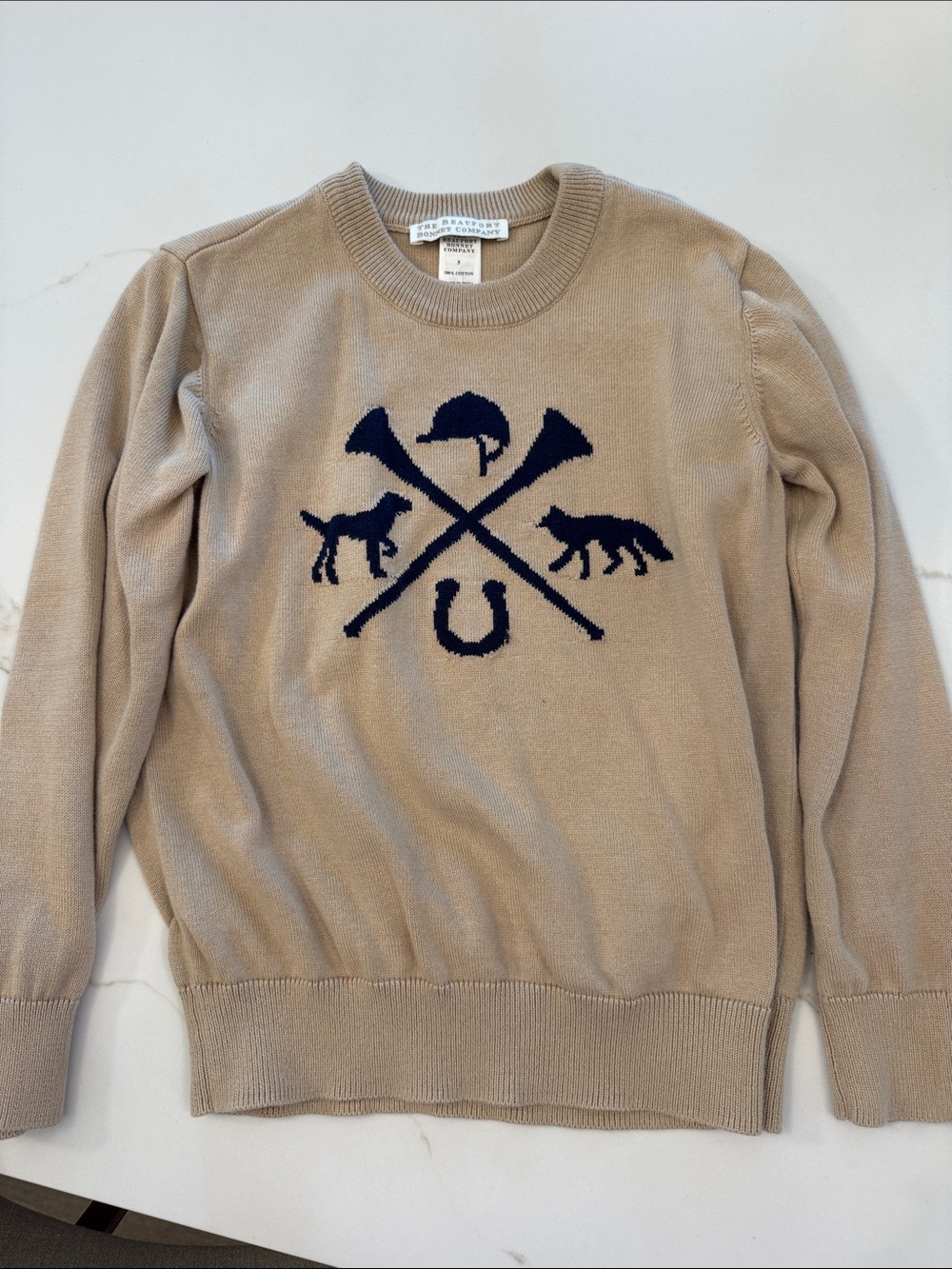 Beaufort bonnet Beige Knit Sweater with Navy Icon Motif